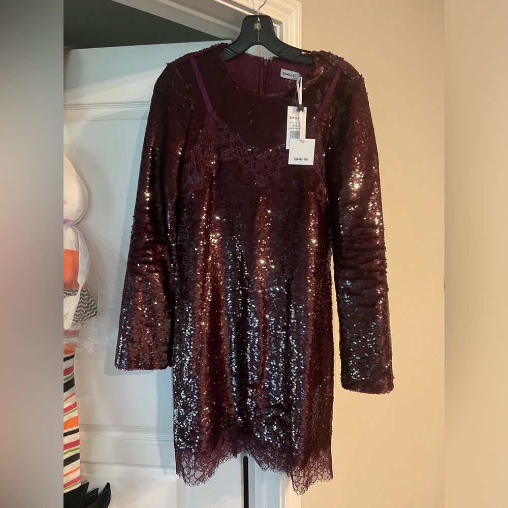 Jonathan Simkhai Burgundy Sequin Cocktail Dress NWT